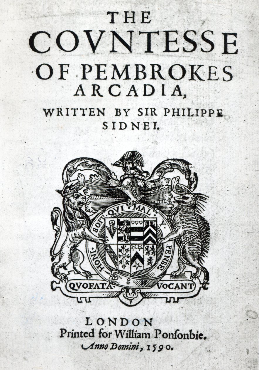 Sir Philip Sidneyn etulevy Pembrokesin kreivitär Arcadialle, 1590 tekijältä English School