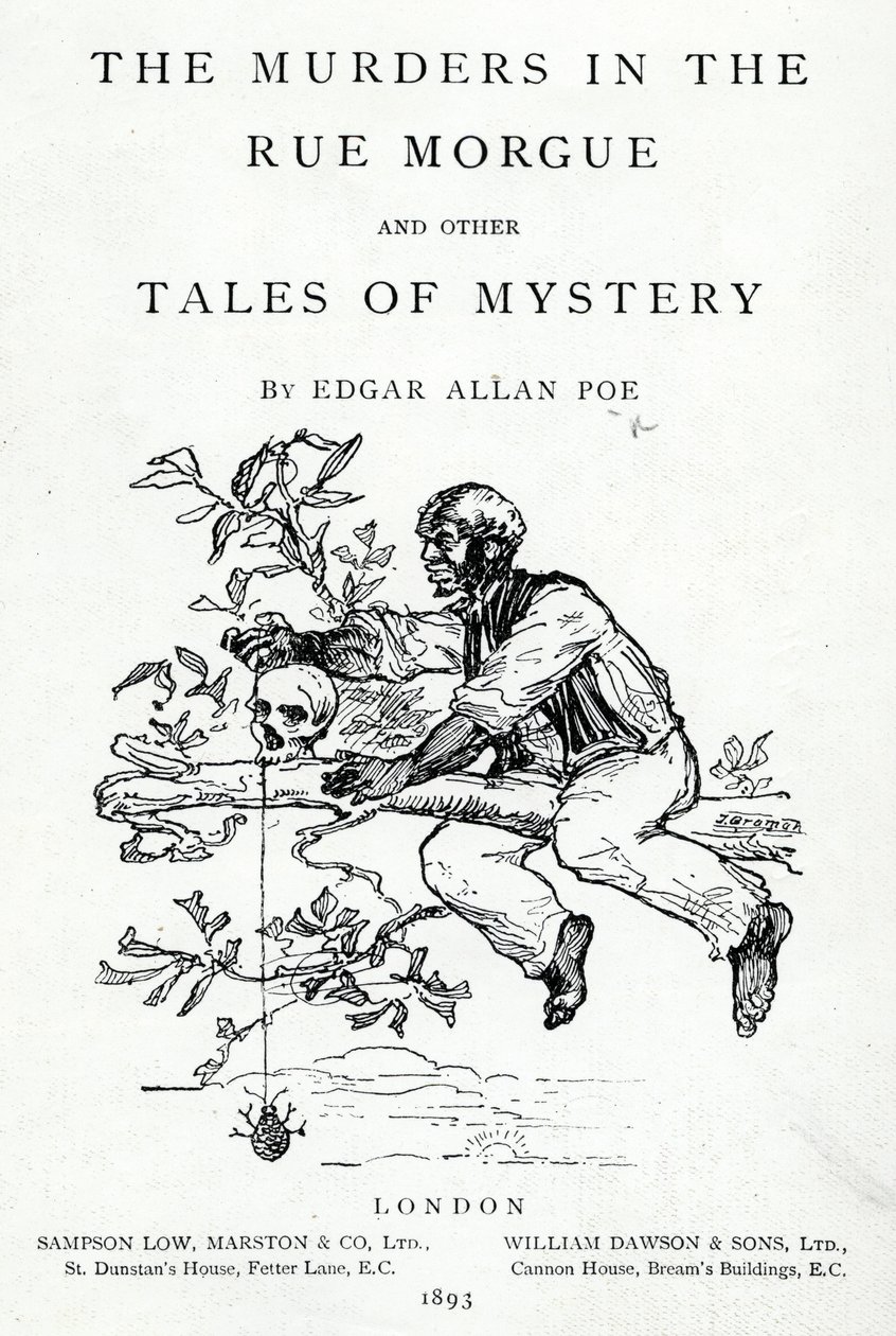 Edgar Allan Poen teos The Murders in the Morgue ja muita mysteeritarinoita, julkaistu vuonna 1893 tekijältä English School