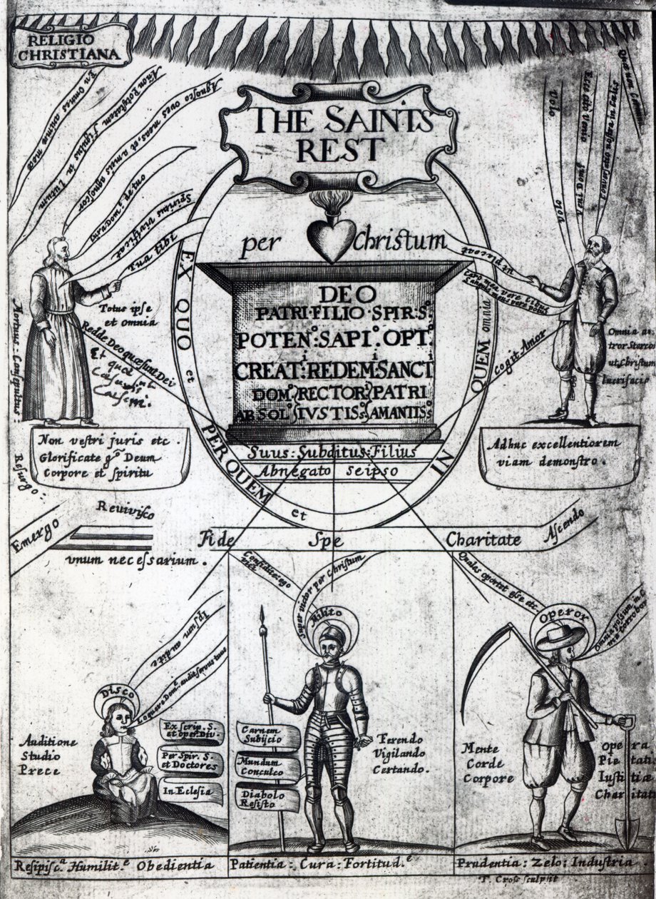 Richard Baxterin etukappale The Saints Everlasting Rest -kirjaan, painettu vuonna 1652 (painettu) tekijältä English School