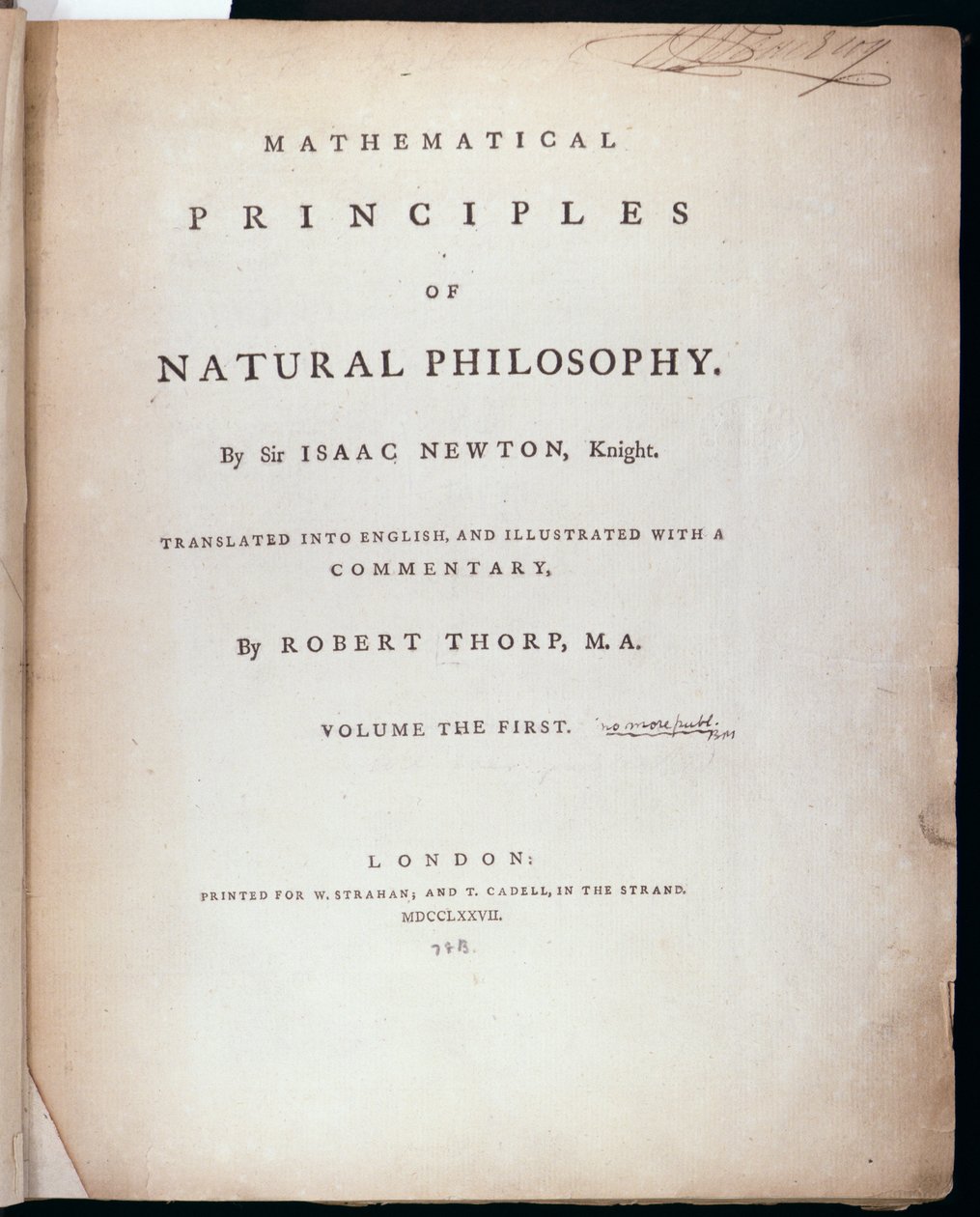 Sir Isaac Newtonin (1642-1727) Luonnonfilosofian matemaattisten periaatteiden osan I etukappale 1777 tekijältä English School