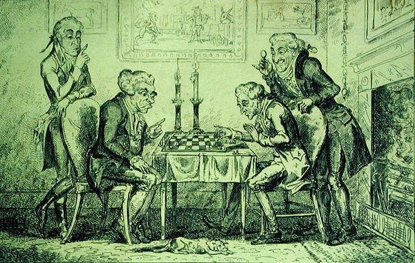 Game of Chess, kaiverrettu George Cruikshank (1792-1878), julkaistu 1. elokuuta 1835 (litho) tekijältä English School