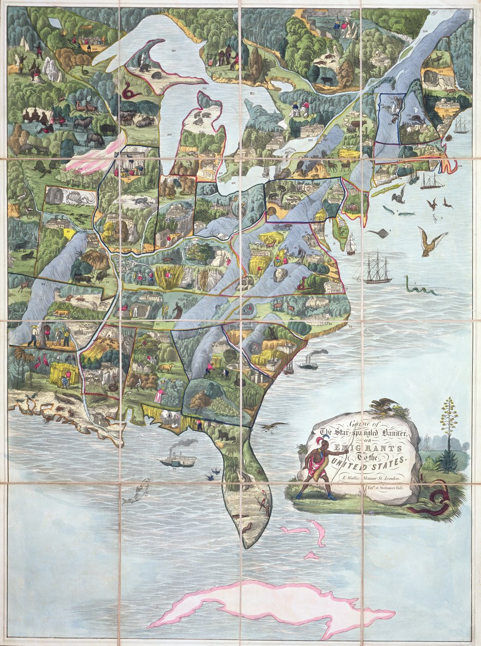 Game of the Star-Spangled Banner eli Emigrants to the United States, lautapeli n.1860 tekijältä English School