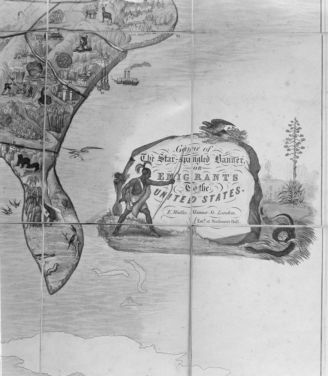 Star-Spangled Bannerin peli tai siirtolaiset Yhdysvaltoihin, n.1840 (litografia) (yksityiskohta kuvasta 247745) tekijältä English School