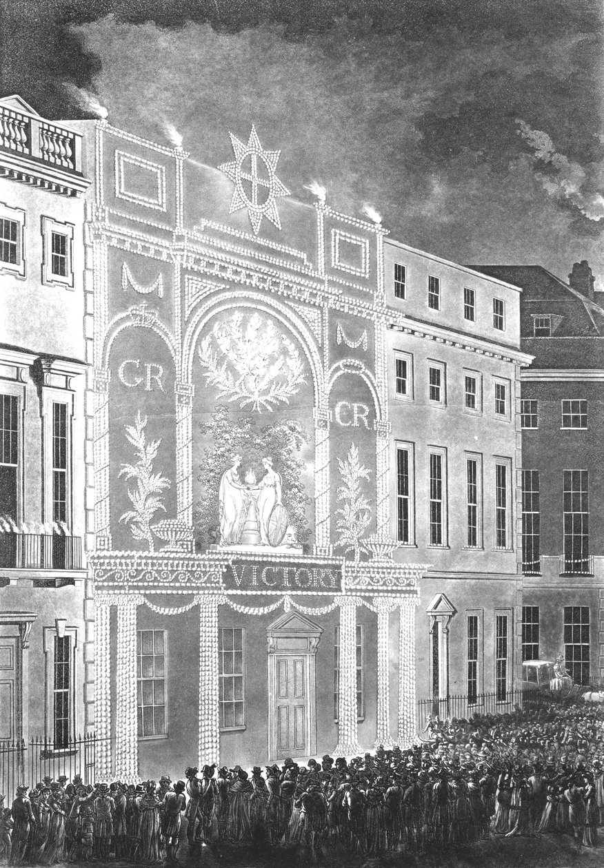 Kokoontuminen Portman Squarelle katsomaan Ison-Britannian ja Ranskan välisen rauhan valaistusta, 1806 tekijältä English School