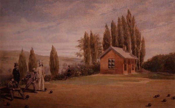 Gentlemen Playing Lawn Bowls, n. 1880 (akvarelli paperille) tekijältä English School