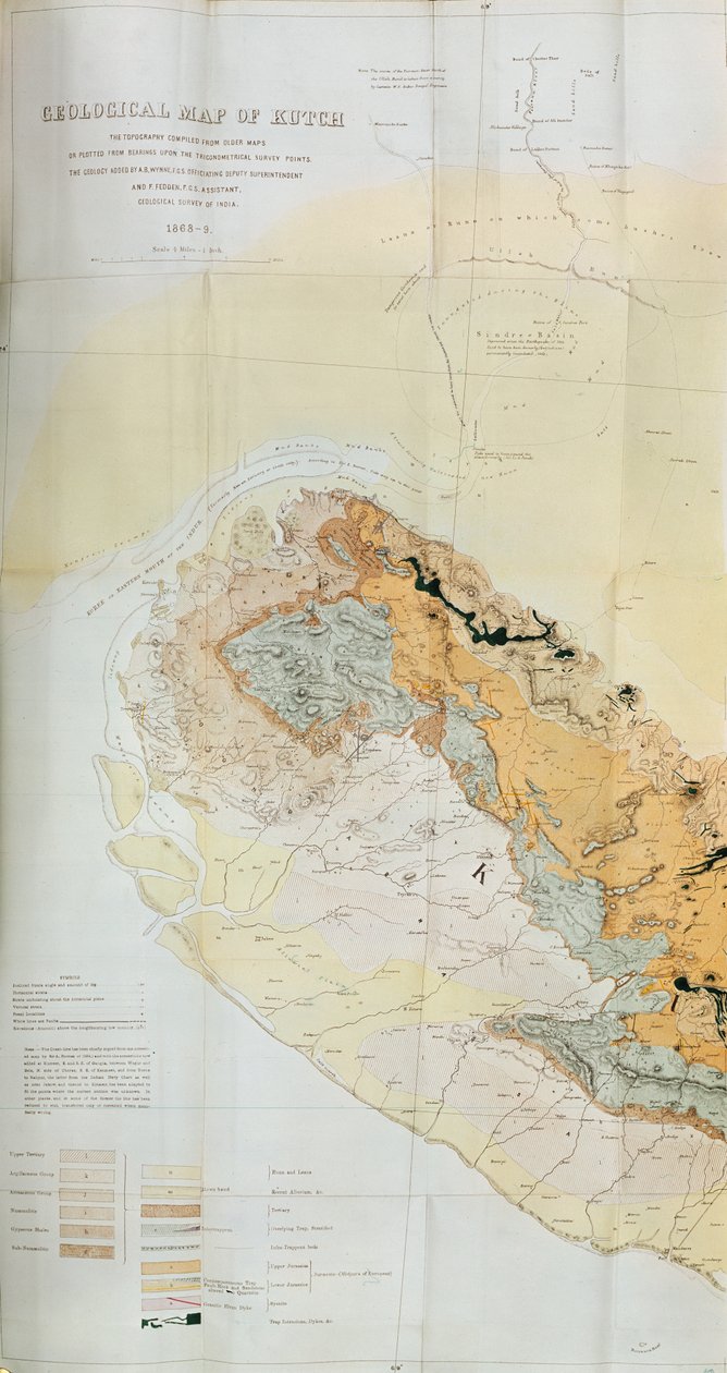 Intian Kutchin alueen geologinen kartta, Intian geologinen tutkimuslaitos 1868-69 tekijältä English School