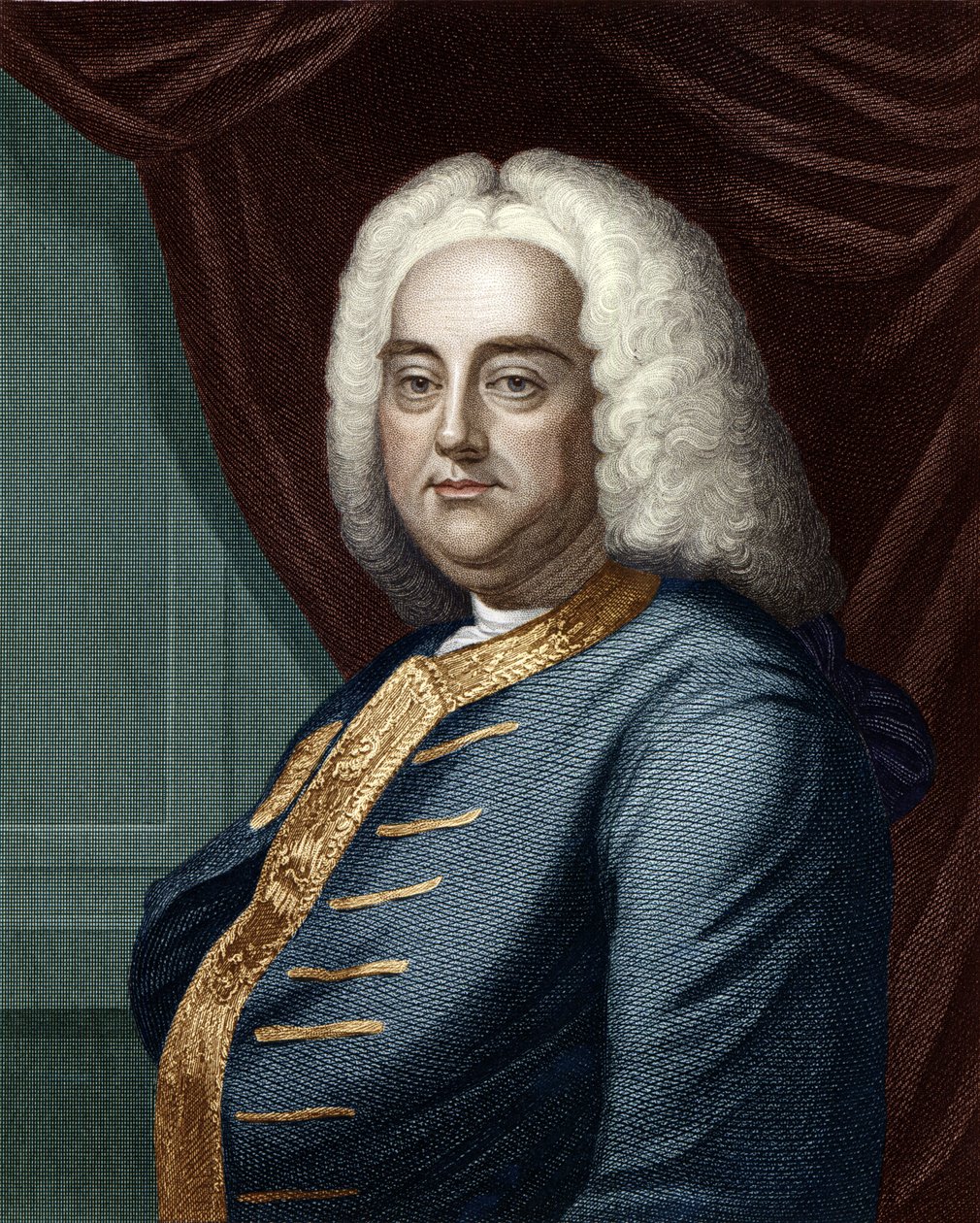 George Frideric Händel, kaivertanut Thomson (myöhempi väritys) tekijältä English School
