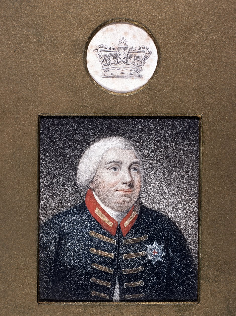 George III (1738-1820) Windsorin univormussa, n. 1790 (värillinen pistekaiverrus) tekijältä English School