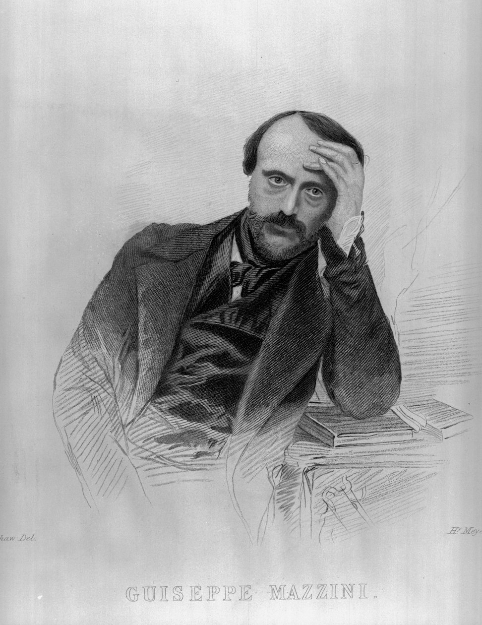 Giuseppe Mazzini, "The Drawing Room Portrait Gallery of Eminent Personages" (kaiverrus) (bw kuva) tekijältä English School
