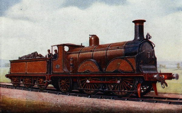 Lontoon Brighton and South Coast Railwayn Gladstone, kuvitus G. Gibbard Jacksonin teoksesta The Book of the Locomotive, julkaistu 1924 (värilitho) tekijältä English School