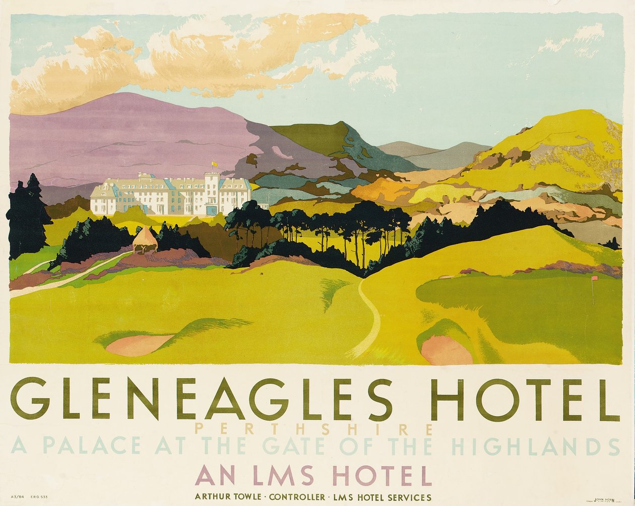 Gleneagles Hotel, juliste, joka mainostaa LMS:ää, 1924 tekijältä English School