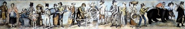 Menee messuille, n. 1815 (akvarelli ja guassi paperille) tekijältä English School