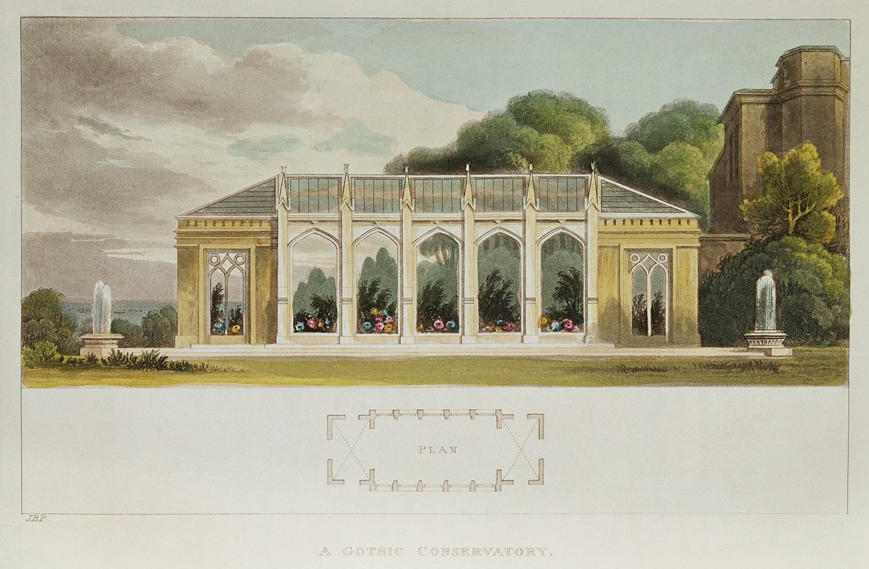 Goottilainen konservatorio, 1832 (värikaiverrus) tekijältä English School