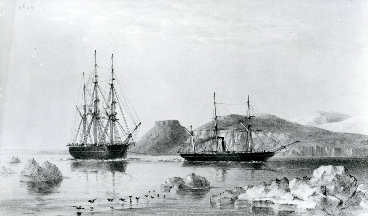 HMS:n apu John Harrow Mountin ohittamisessa North Wellington Channelissa vuonna 1853 (litografia) tekijältä English School