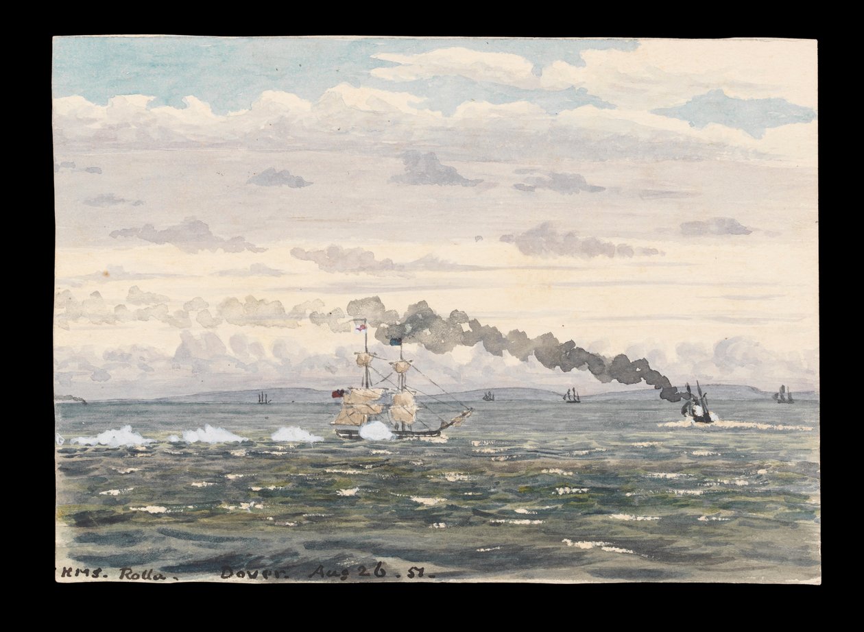 HMS "Rolla" Doverin edustalla, kallioilta katsottuna. tekijältä English School