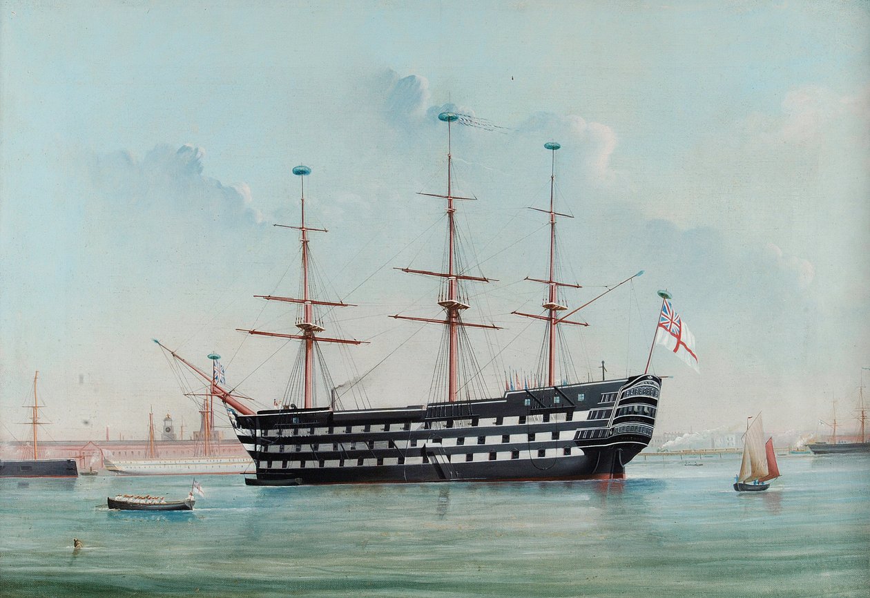 HMS Victory Portsmouthin satamassa, n. 1860 tekijältä English School