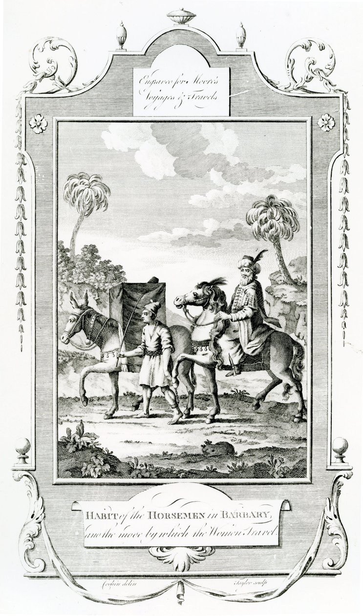 Habit of the Horsemen in Barbary, kuva otettu teoksesta Moores Voyages and Travels, tekijältä English School