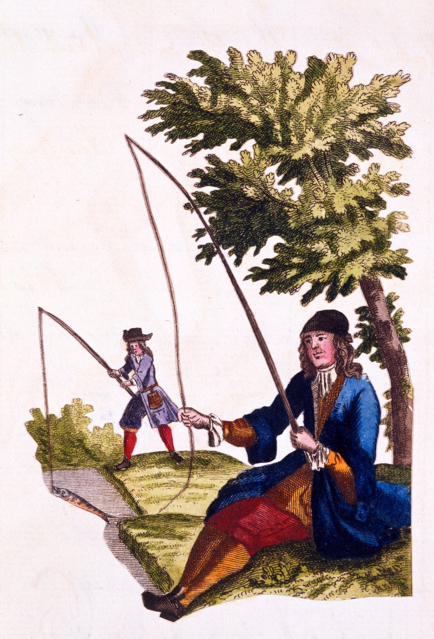 Gentlemanin tottumukset - Kalastus, 1690 (käsinvärinen kaiverrus) tekijältä English School