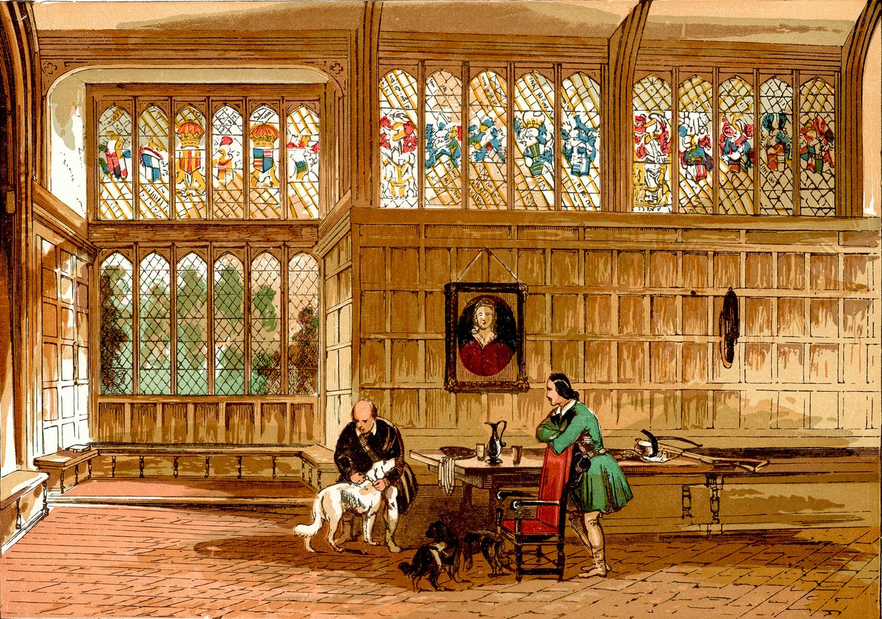 Hall at Ockwells, Berkshire (värillinen kaiverrus) (värillinen kaiverrus) tekijältä English School