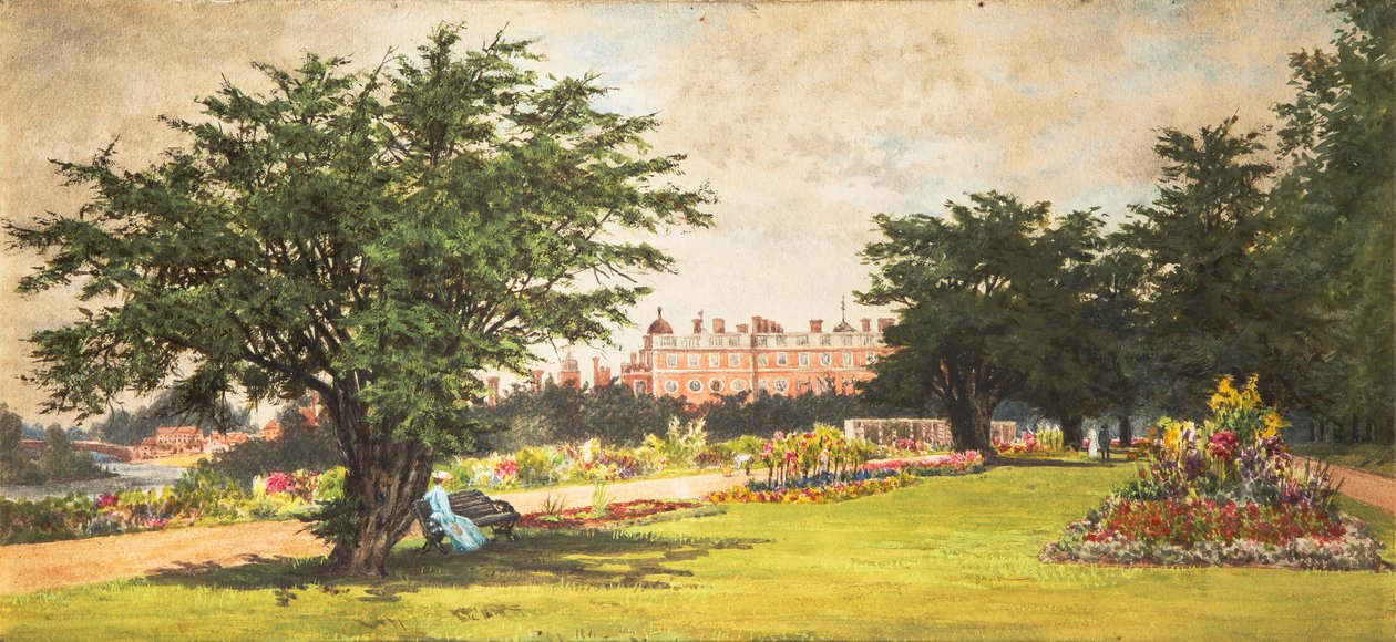 Hampton Court Gardens, n. 1910 (akvarelli paperille) tekijältä English School