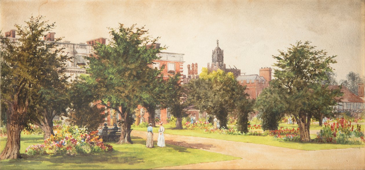 Hampton Court Gardens, n. 1910 (akvarelli paperille) tekijältä English School