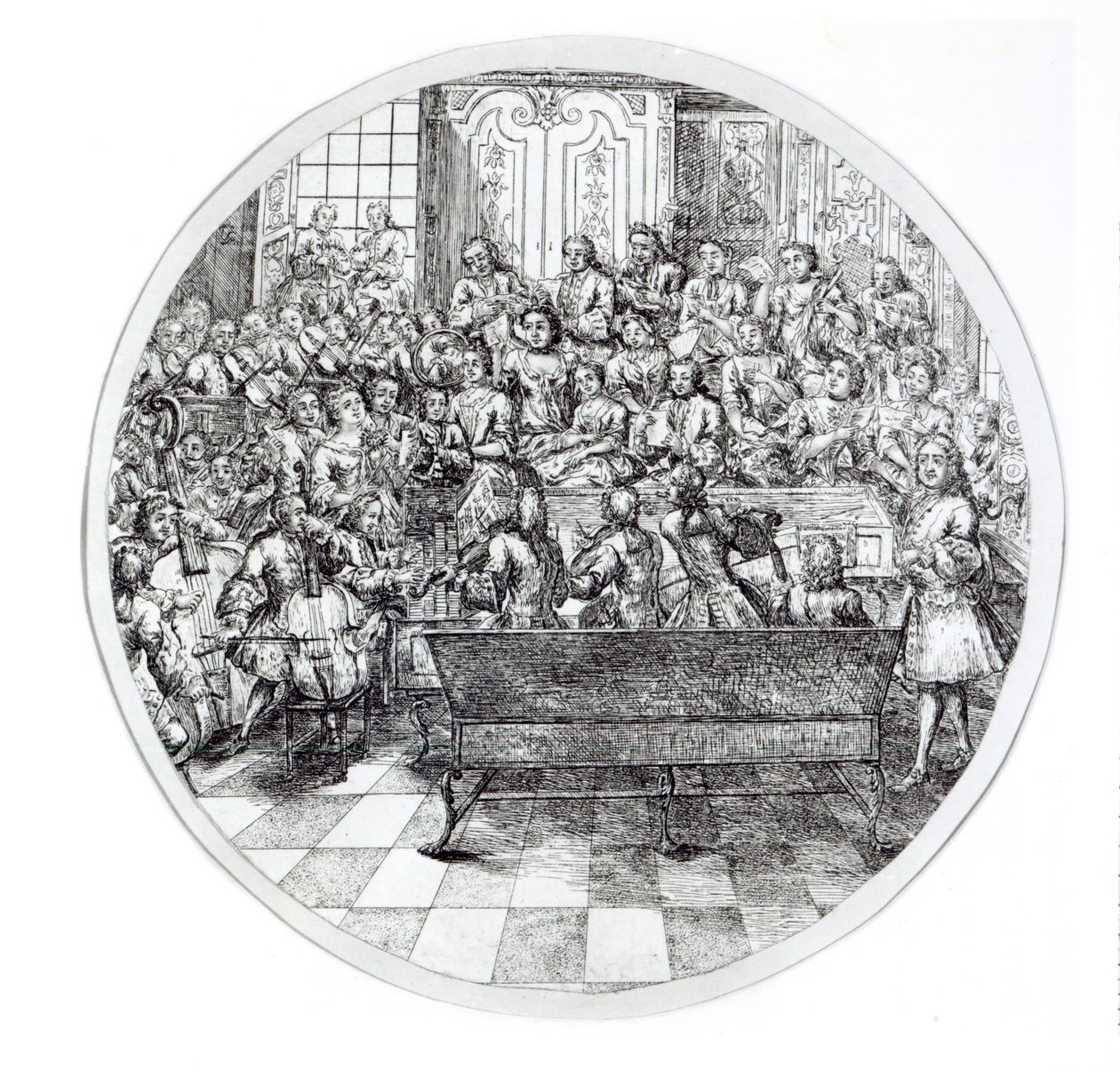 Händel johtaa oratoriota, n. 1740 tekijältä English School