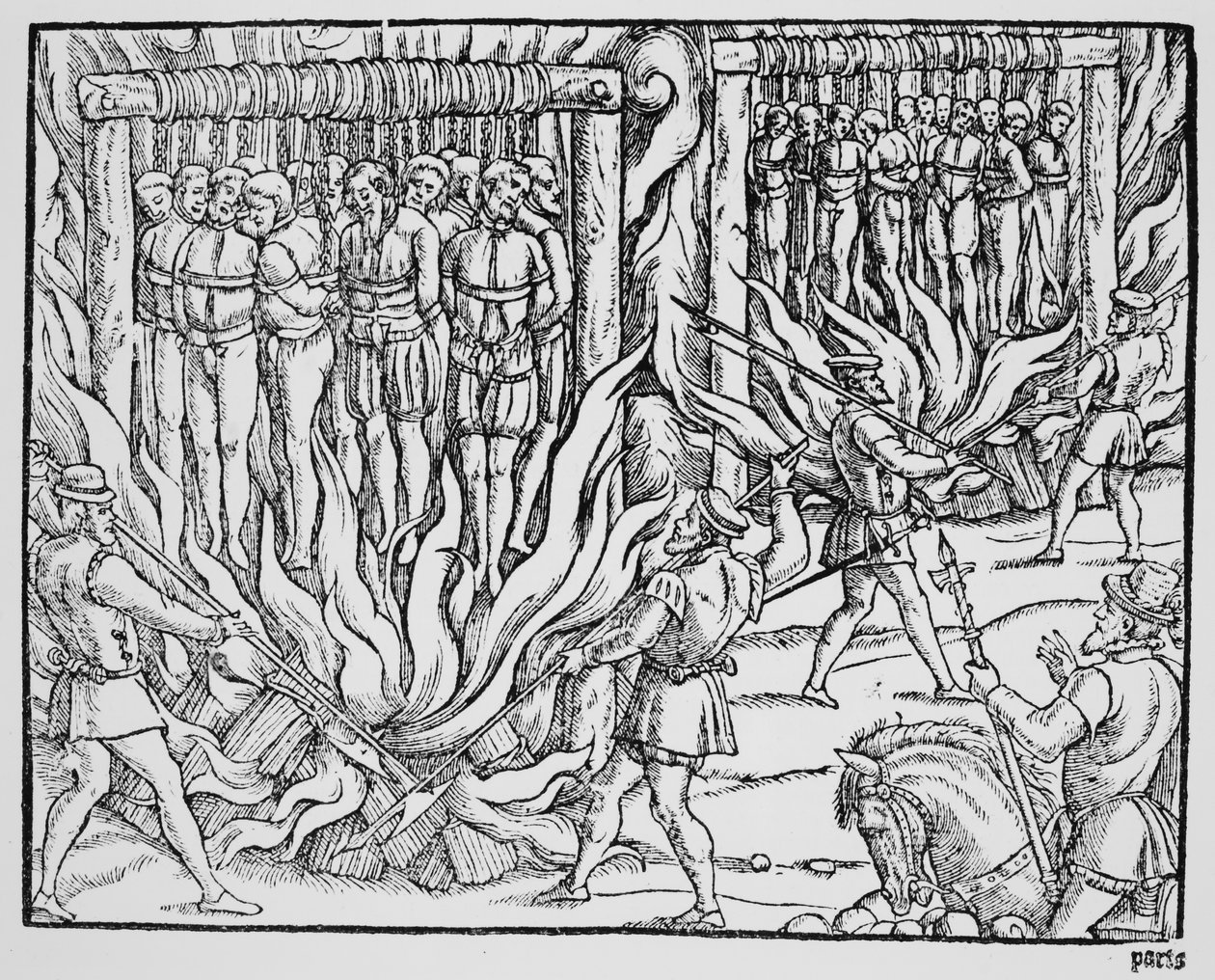 Erilaisten henkilöiden hirttäminen ja polttaminen Henry V:n ensimmäisenä hallitusvuotena (kaiverrus) tekijältä English School