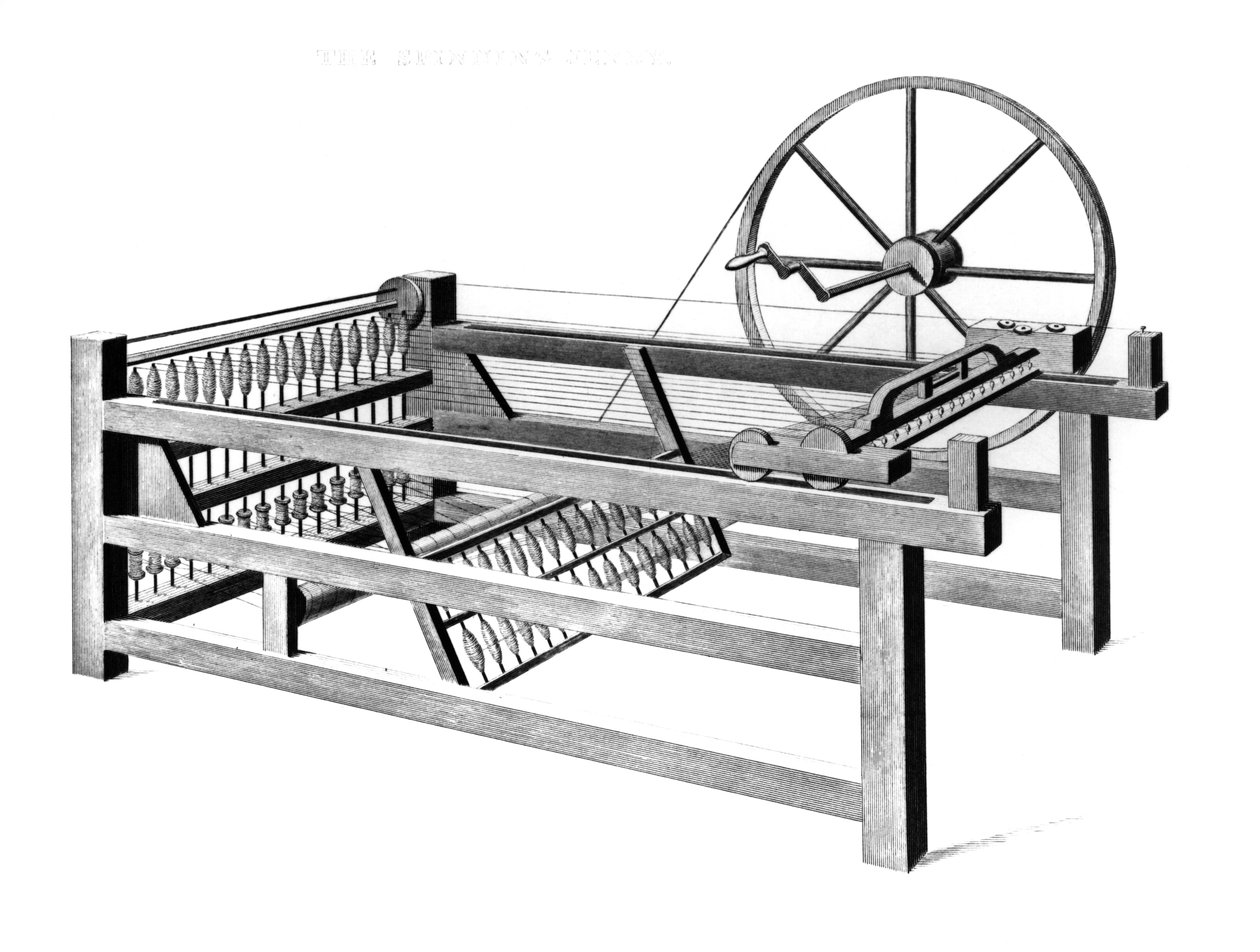 Hargreavess Spinning Jenny, kaiverrus T.E. Nicholson, 1834 tekijältä English School