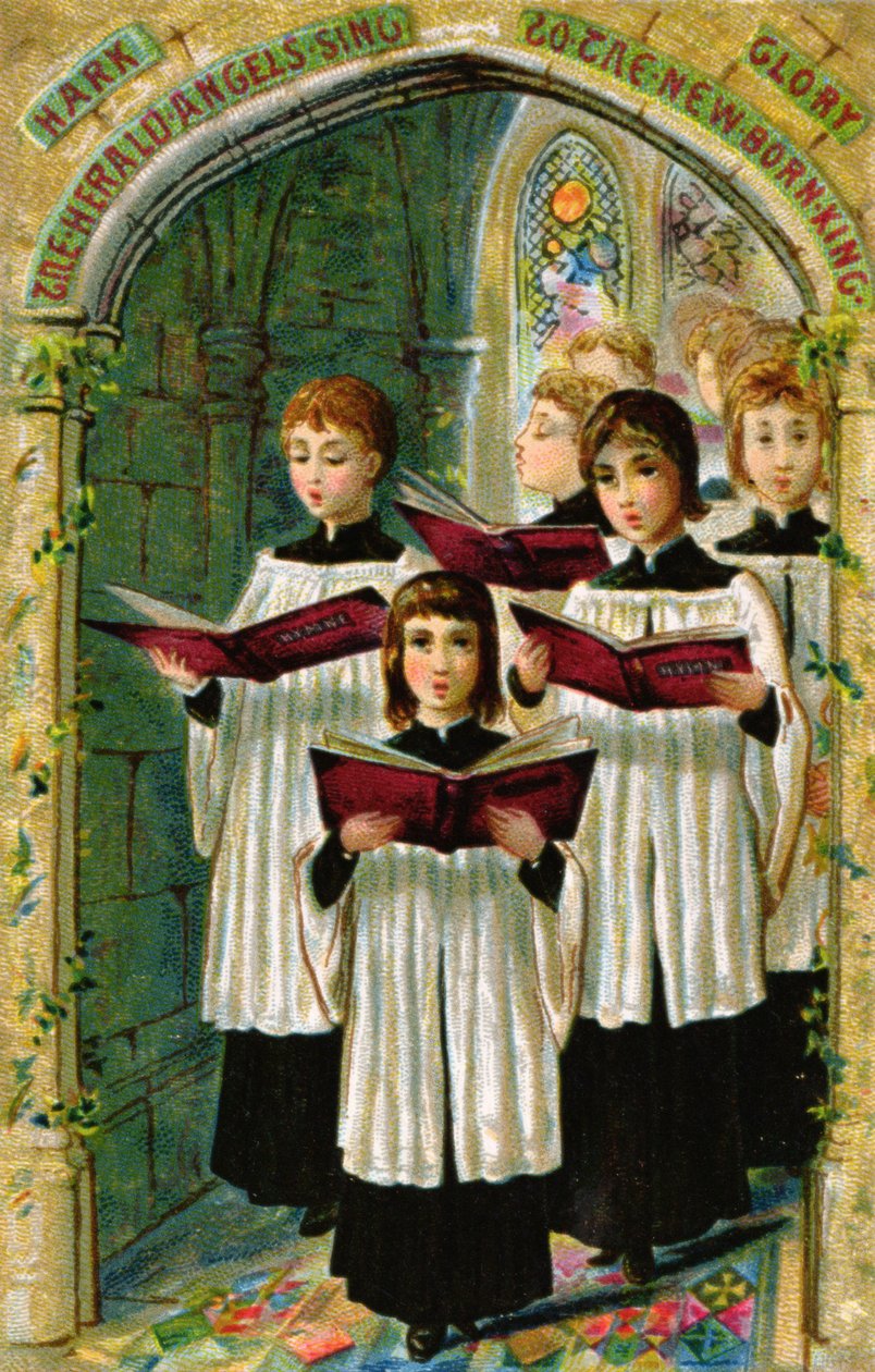 "Hark the Herald Angels Sing", viktoriaaninen postikortti tekijältä English School