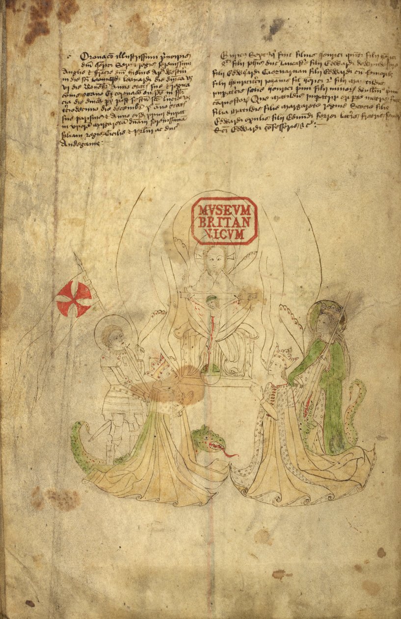 Harley 318, f.8v Henrik VI, Englannin kuningas, ja hänen vaimonsa Margaret Anjou, kuva julkaisusta "History and Genealogy of the Kings...England" (vellum) tekijältä English School