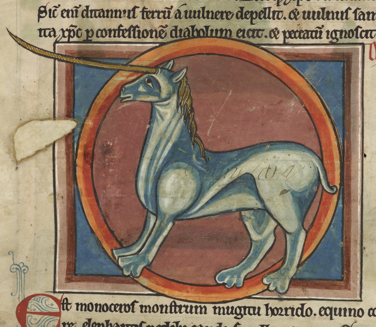 Harley 4751, f.15 Monoceros suurella sarvella, "Bestiarysta" tekijältä English School