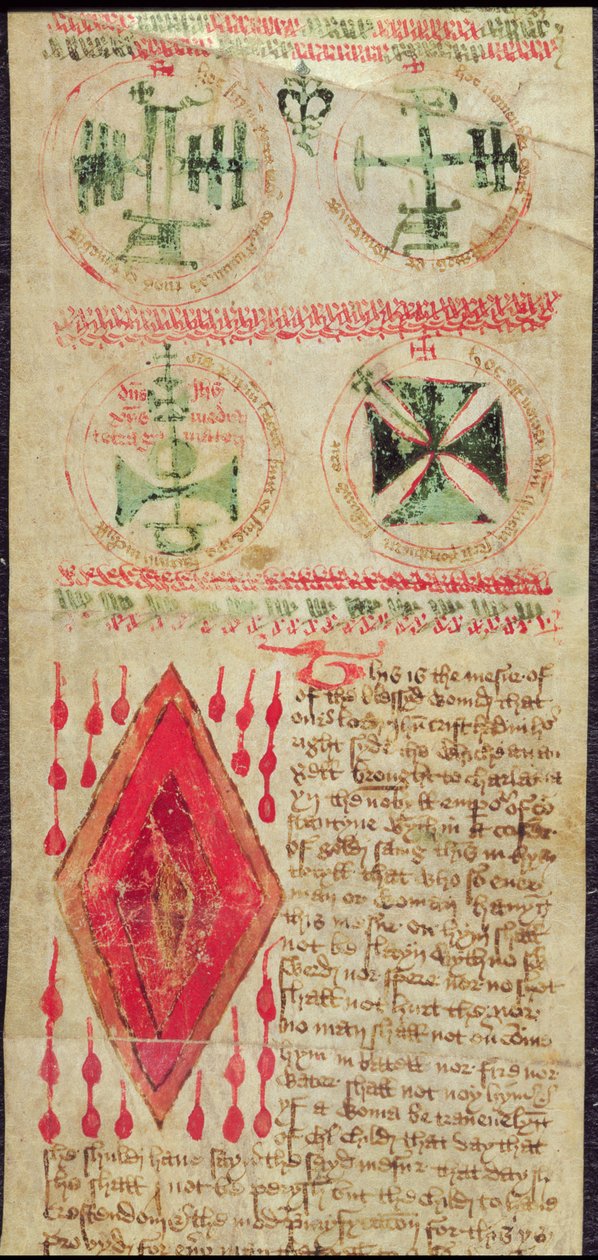 Harley Ms T.11 Taikahahmot ja Kristuksen haava rukousrullasta (vellum) tekijältä English School