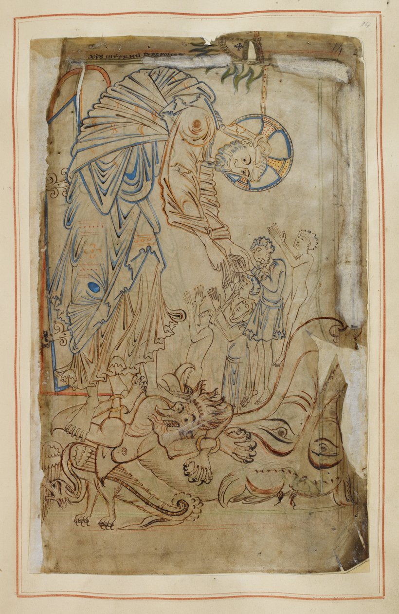 Helvetin kauhistelu, "Tiberiuksen psalttarista", Cotton MS Tiberius C VI, f.14 , noin 1050 (pergamentti). tekijältä English School