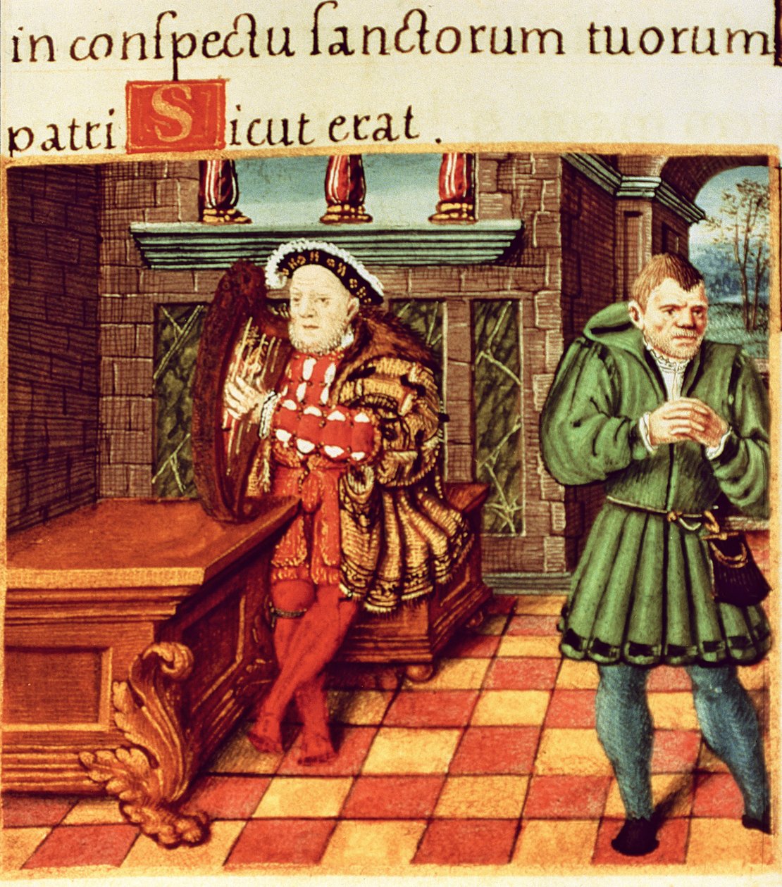Henry VIII soittaa harppua Fool Will Somersin kanssa, King