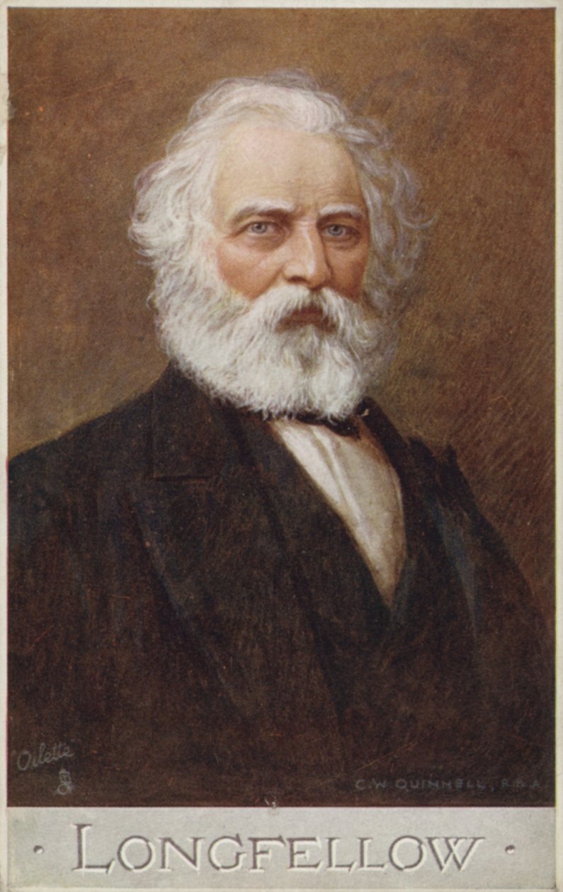 Henry Wadsworth Longfellow (1807-1882), yhdysvaltalainen runoilija (väriliitos). tekijältä English School