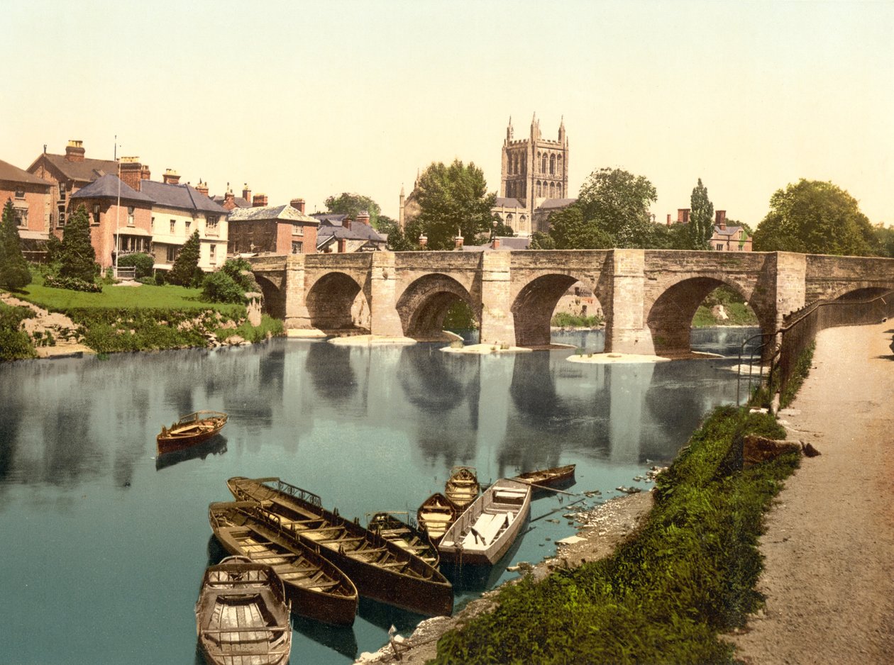 Herefordin katedraali ja Wyl Bridge (käsinvärinen kuva) tekijältä English School