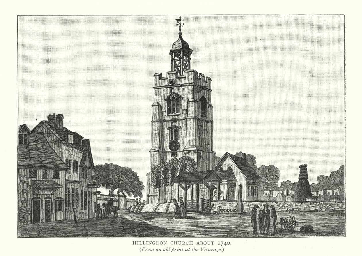 Hillingdonin kirkko noin vuonna 1740 (kaiverrus). tekijältä English School