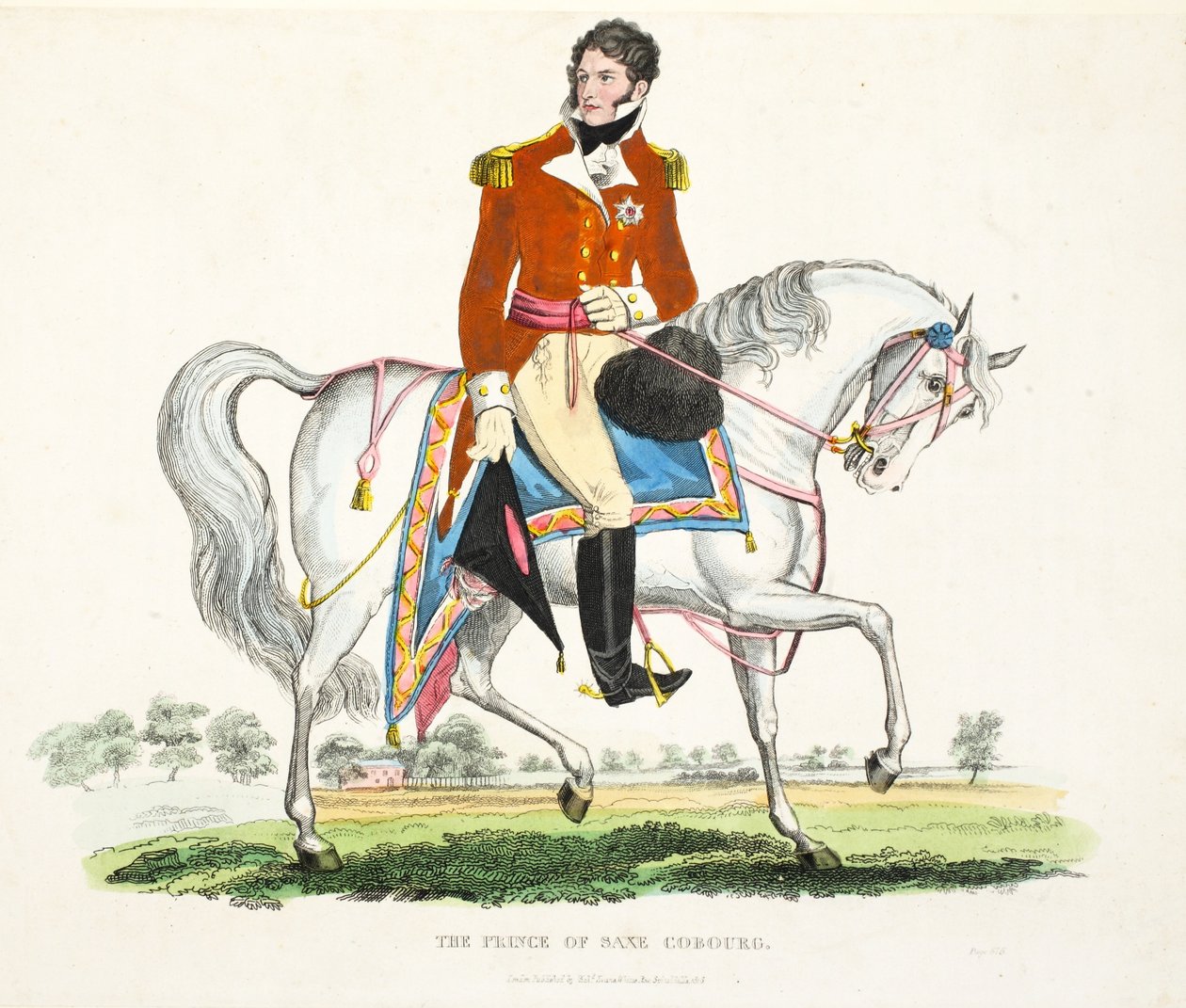 Hänen kuninkaallinen korkeutensa, Ison-Britannian prinssihallitsija, pub. kirjoittanut Richard Evans, engr Romney, kuvitus William Mudfordin historiallisesta kertomuksesta Waterloon taistelusta, 1816 (värinen kaiverrus tekijältä English School