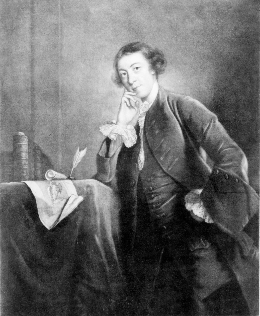Horace Walpole, James McArdel Joshua Reynoldsin muotokuvan jälkeen, 1700-luku (mezzotint) tekijältä English School