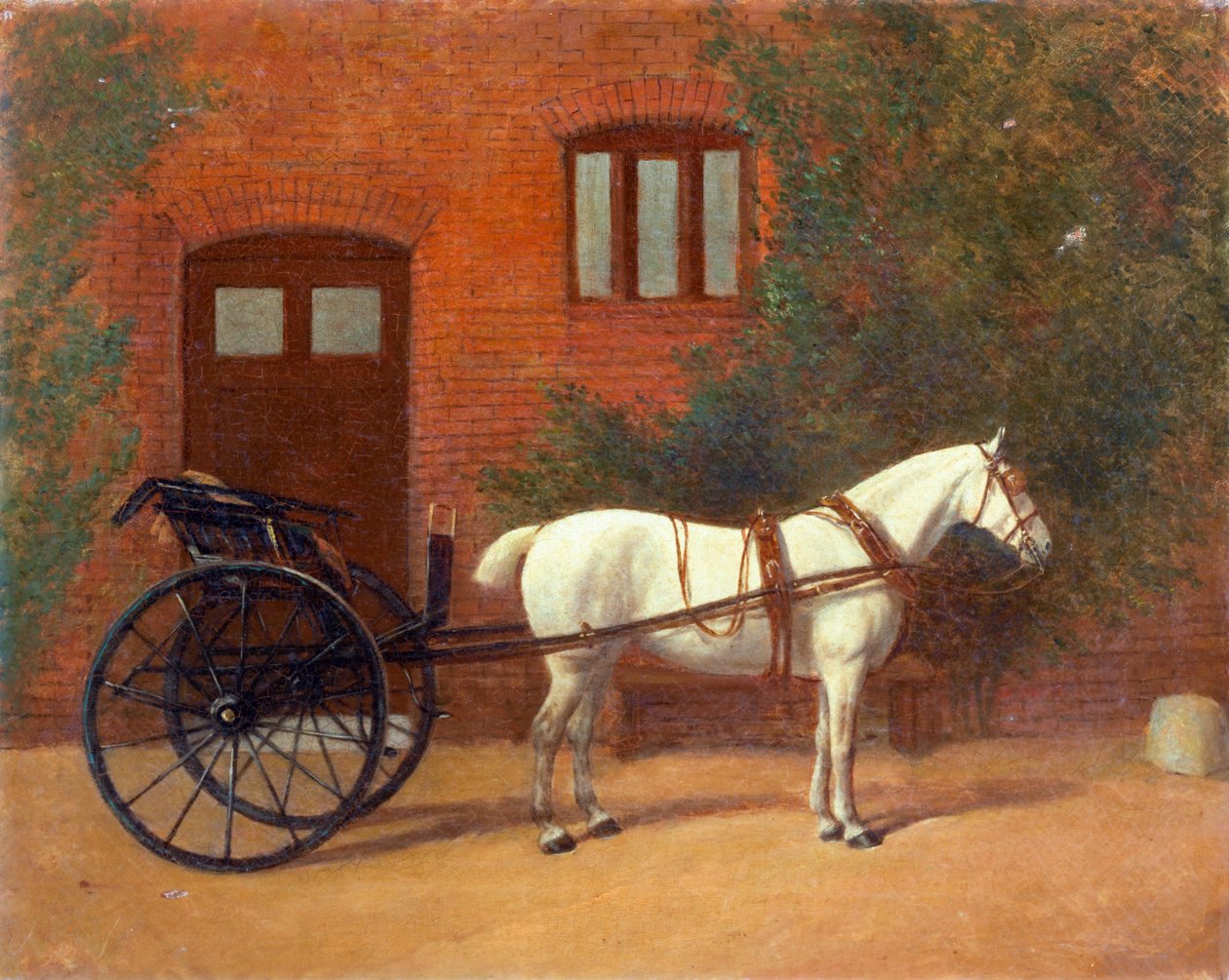 Hevonen kiinnitetty vaelluskärryyn (pari numeroon 416406) tekijältä English School