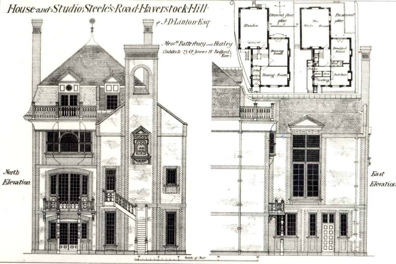 Talo ja studio, Steeles Road, Haverstock Hill, Building Newsista, 9. helmikuuta 1877 tekijältä English School