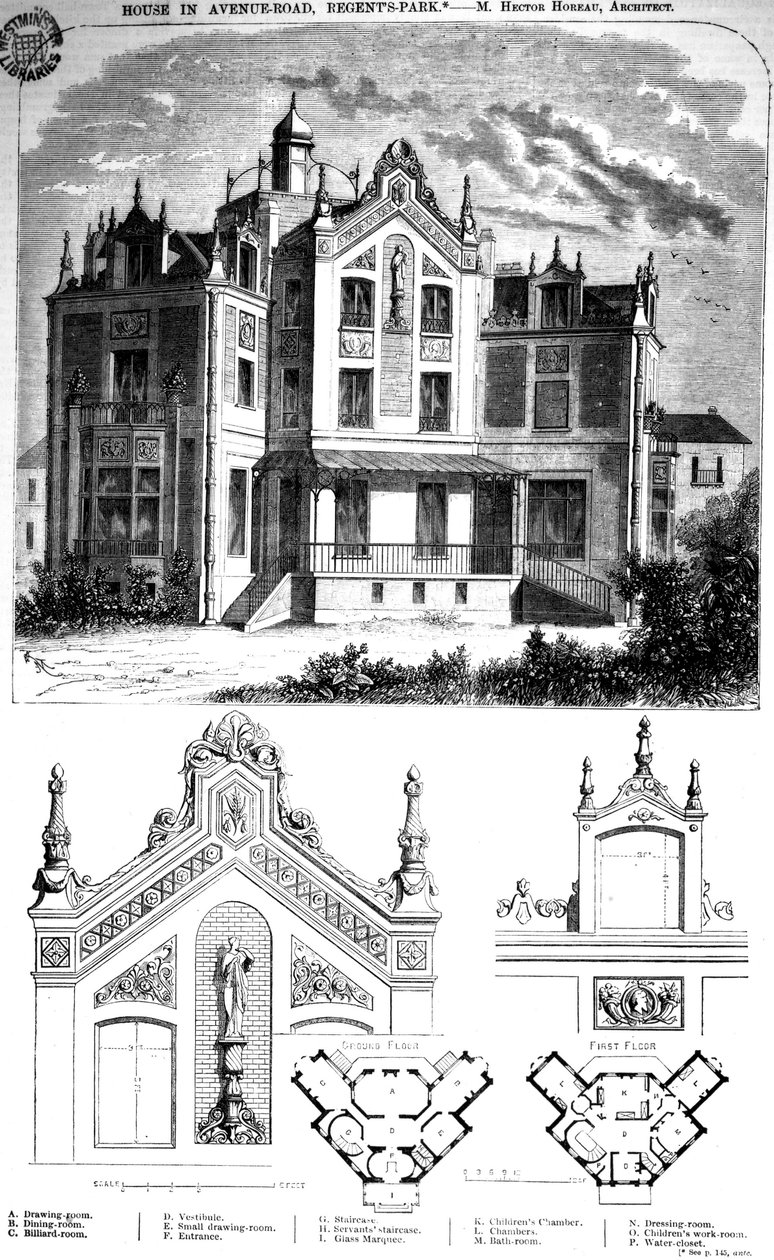 Talo Avenue Roadilla, Regents Parkissa, suunnitteli Hector Horeau, 1859 tekijältä English School
