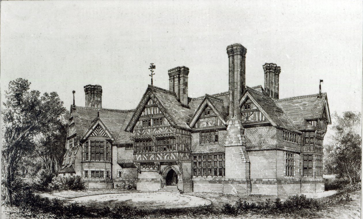 Talo, joka pystytettiin äskettäin Harrow Wealdiin, "The Building News" -julkaisusta, 6. syyskuuta 1872 tekijältä English School
