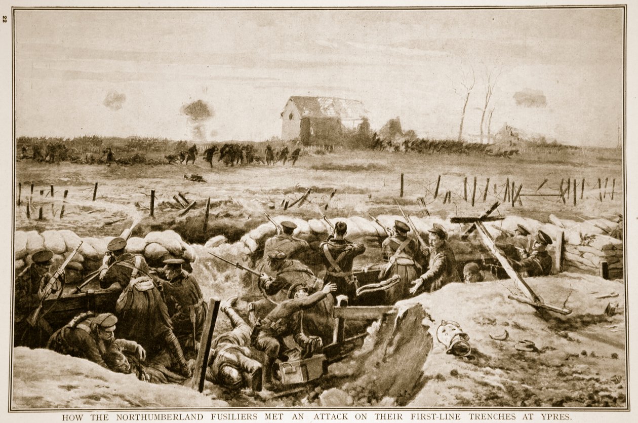 Kuinka Northumberland Fusiliers kohtasi hyökkäyksen ensilinjan juoksuhautoja vastaan Ypresissä, 1914-19 tekijältä English School