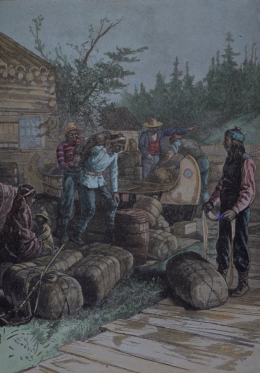 Hudson Bay Company, kauppapaikka 1800-luvun puolivälissä, 1800-luvun lopulla (kaiverrus) tekijältä English School