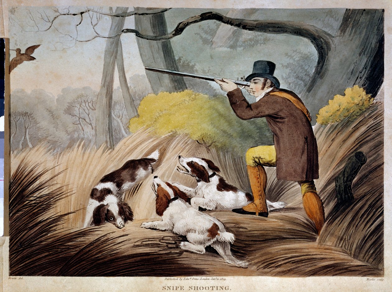 Nokan metsästys Englannissa. Akvarellikaiverrus 1800-luvulta. Gien, metsästysmuseo. tekijältä English School