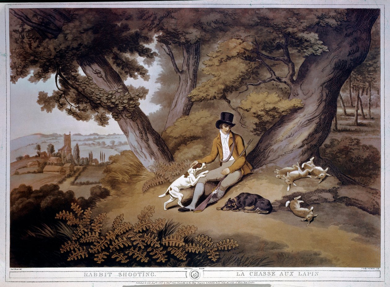 Kanien metsästys Englannissa. 1800-luvun kaiverrus. Gien, metsästysmuseo tekijältä English School