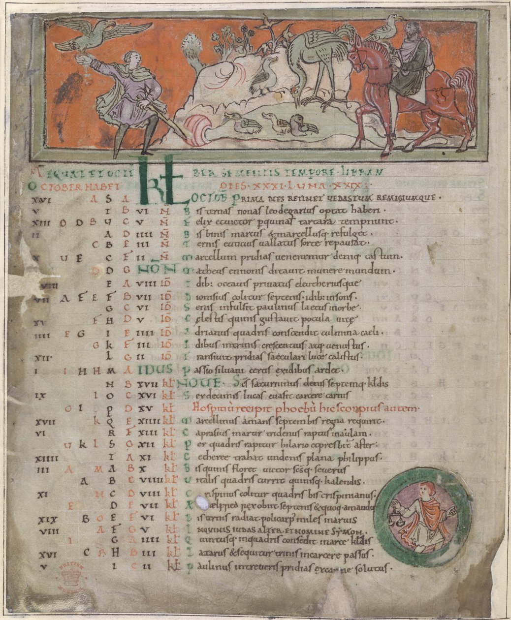 Metsästys haukalla, anglosaksisesta kalenterista (vellum) tekijältä English School