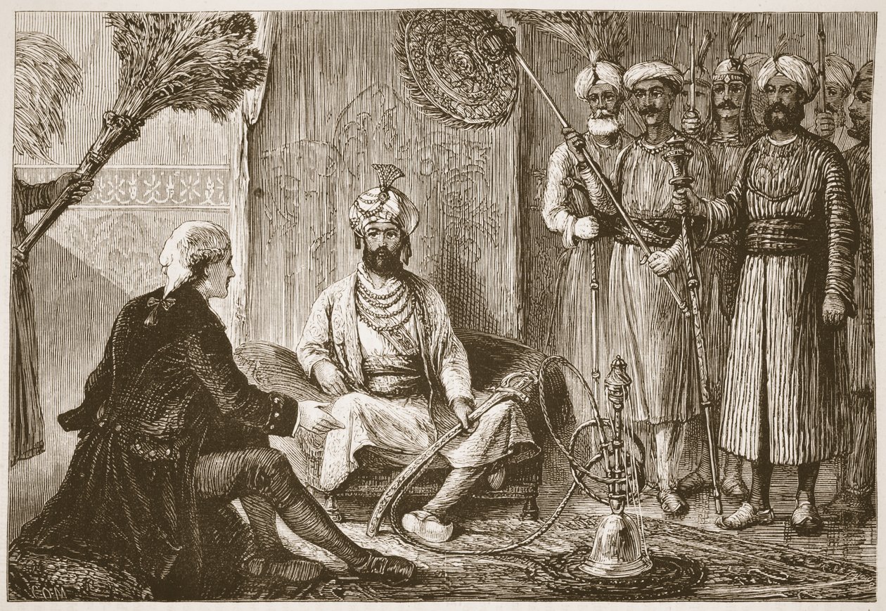 Hyder Ali ja lähetyssaarnaaja, kuvitus James Grantin Cassells Illustrated History of Indiasta, pubi. 1879 tekijältä English School