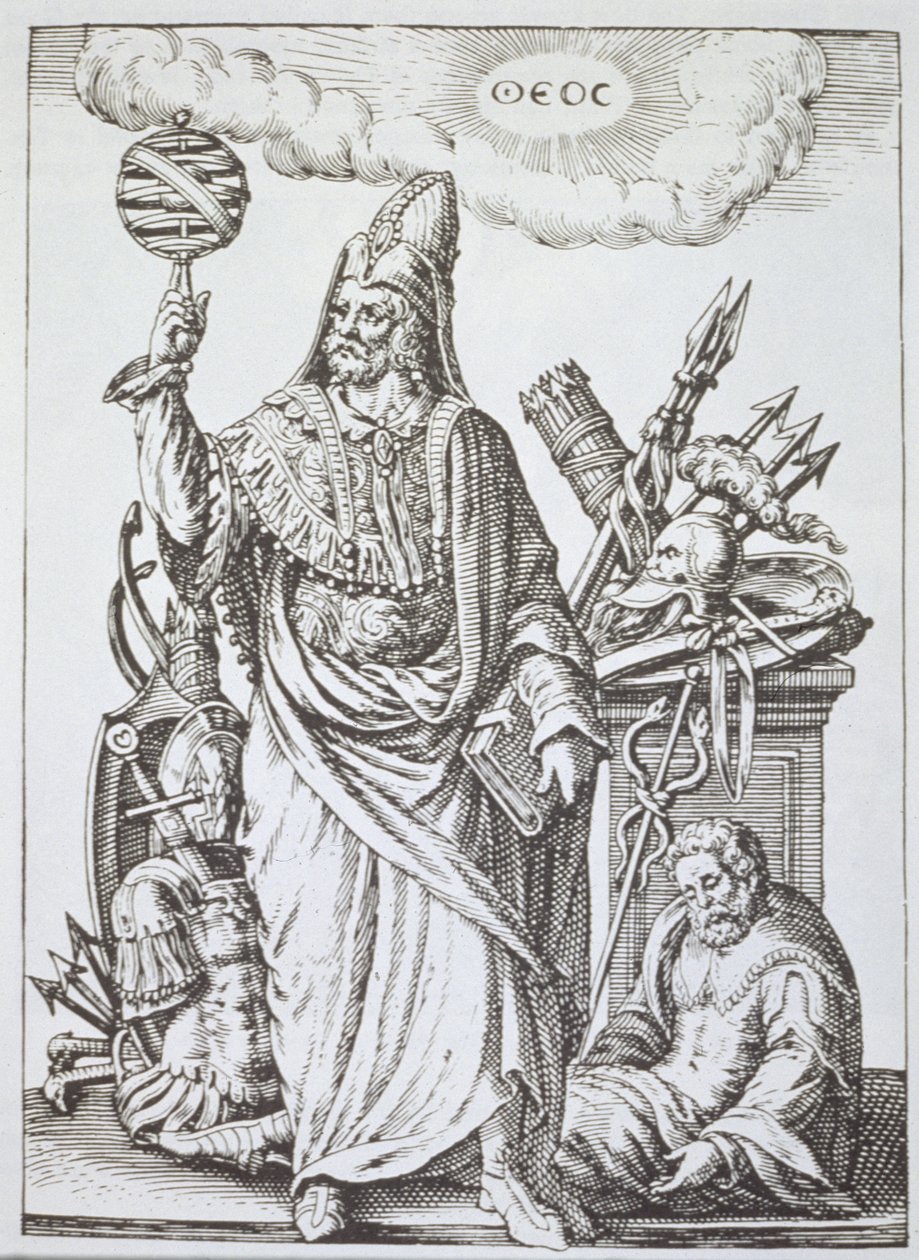 Ihanteellinen Hermes Trismegistus, kopio kuvituksesta Jean-Jacques Boissardin Ennustaminen ja maagiset nähtävyydet, 1605, julkaistu 1800-luvun lopulla tekijältä English School